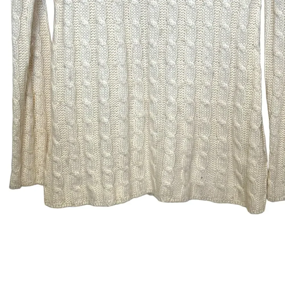 Garnet Hill Alpaca Blend Cream Mock Neck Cable Knit Pullover Sweater